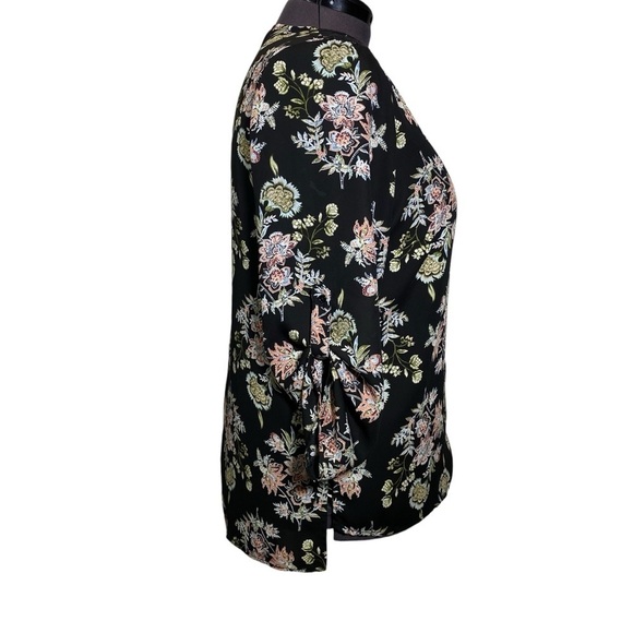 TERRA & SKY Women plus sz 14W Black floral hidden button up lightweight blouse - Picture 5 of 11